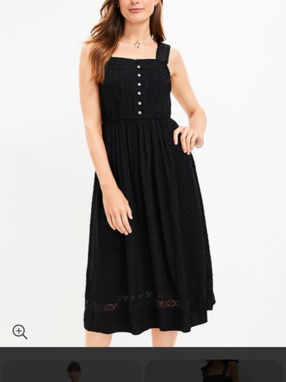 Loft Women's Sz 0P Black Clip Lace Swiss Dot Botton Front Sleeveless Midi Dress